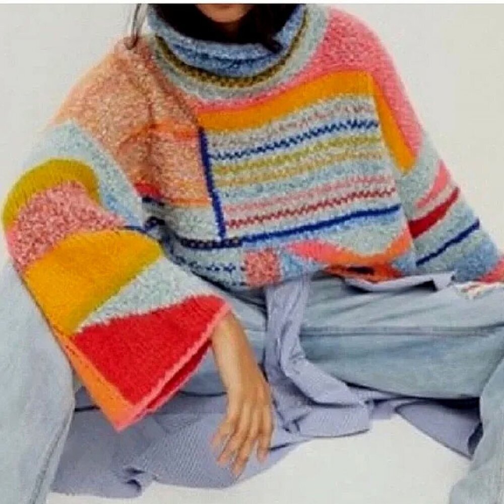 *NEW* Sincerely Jules Abstract Cowl Neck Wool Blend Cropped Sweater